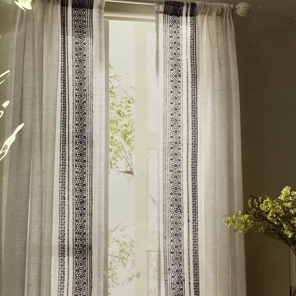 Martha Window Journey Sheer Rod‎ Pocket Panel Aluminum Khaki Set 50x84
